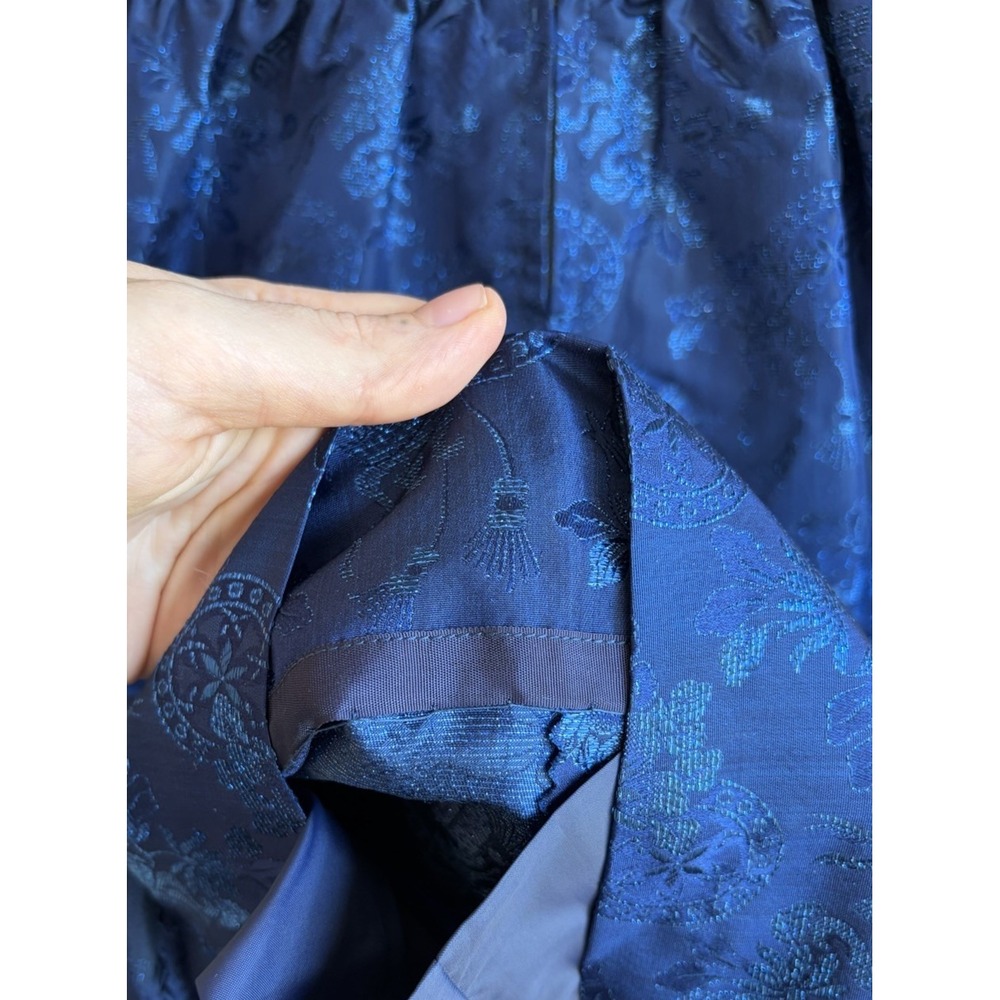 Vintage 60s 70s Handmade Navy Brocade Mini Dress XS S Gothic Victorian Regency - Picture 13 of 14
